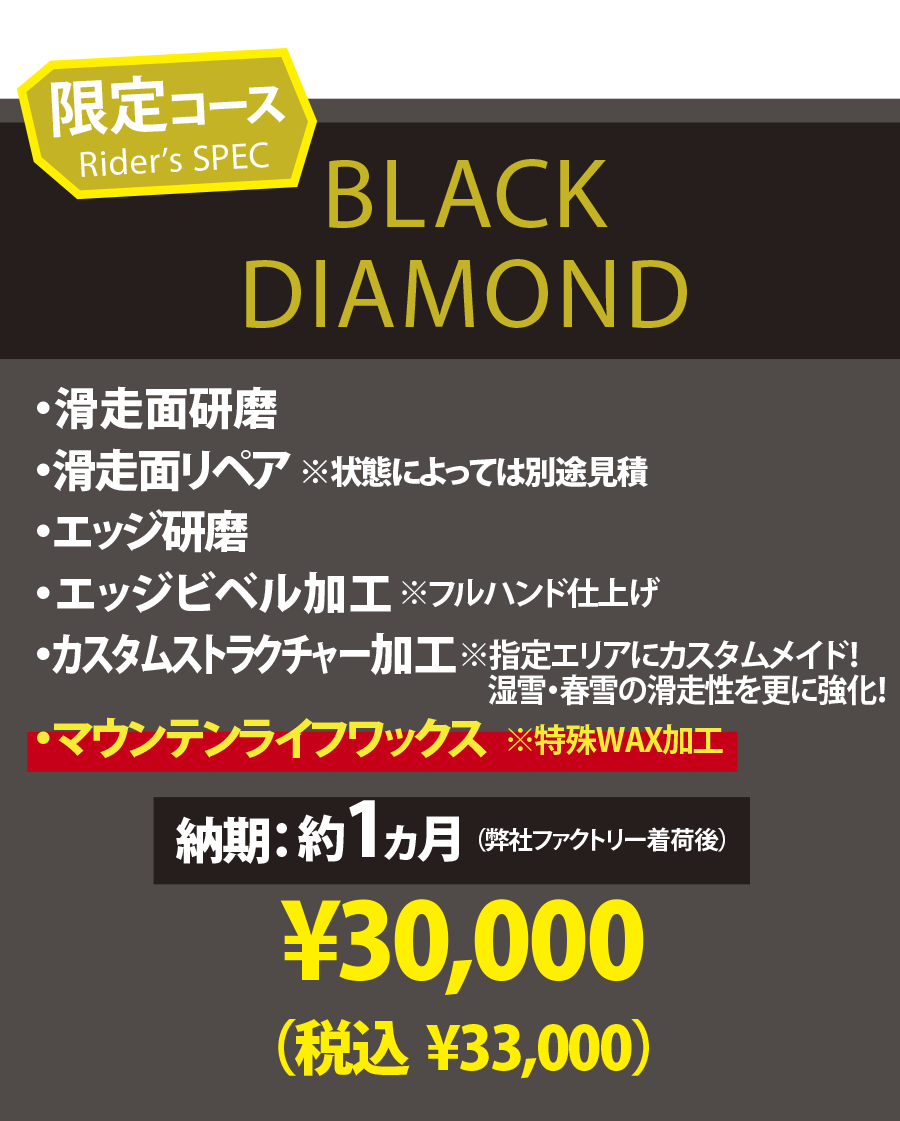 【使用済みボード専用 チューンナップメニュー】BLACK DIAMOND