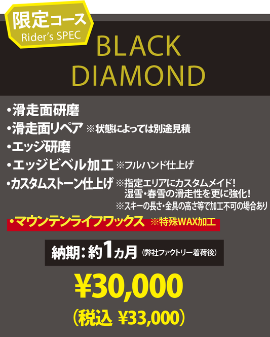 【使用済みスキー専用 チューンナップメニュー】BLACK DIAMOND